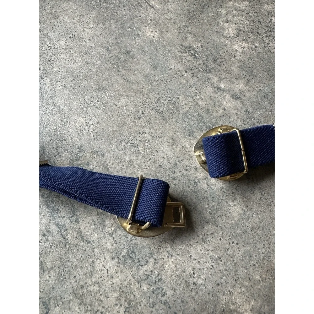 VIntage 80's Elastic Stretch Waist Belt Metal SeaShell Buckle Navy Nautical‎